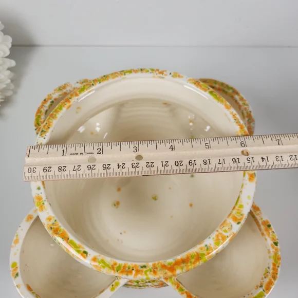 Vintage '78 Orange & Green Speckled Strawberry Pot Signed Studio Pottery Planter - Picture 5 of 12